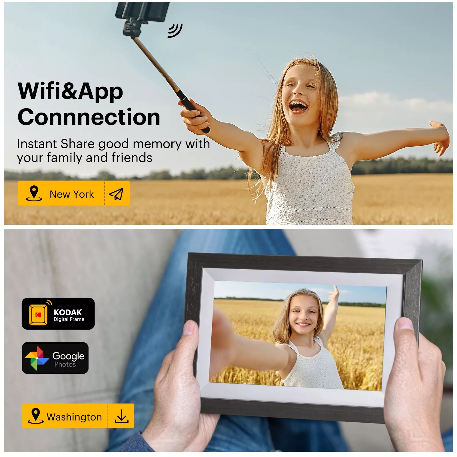 Kodak Wooden Digital Photo Frame 10.1‘’ HD IPS Touchscreen 1012w