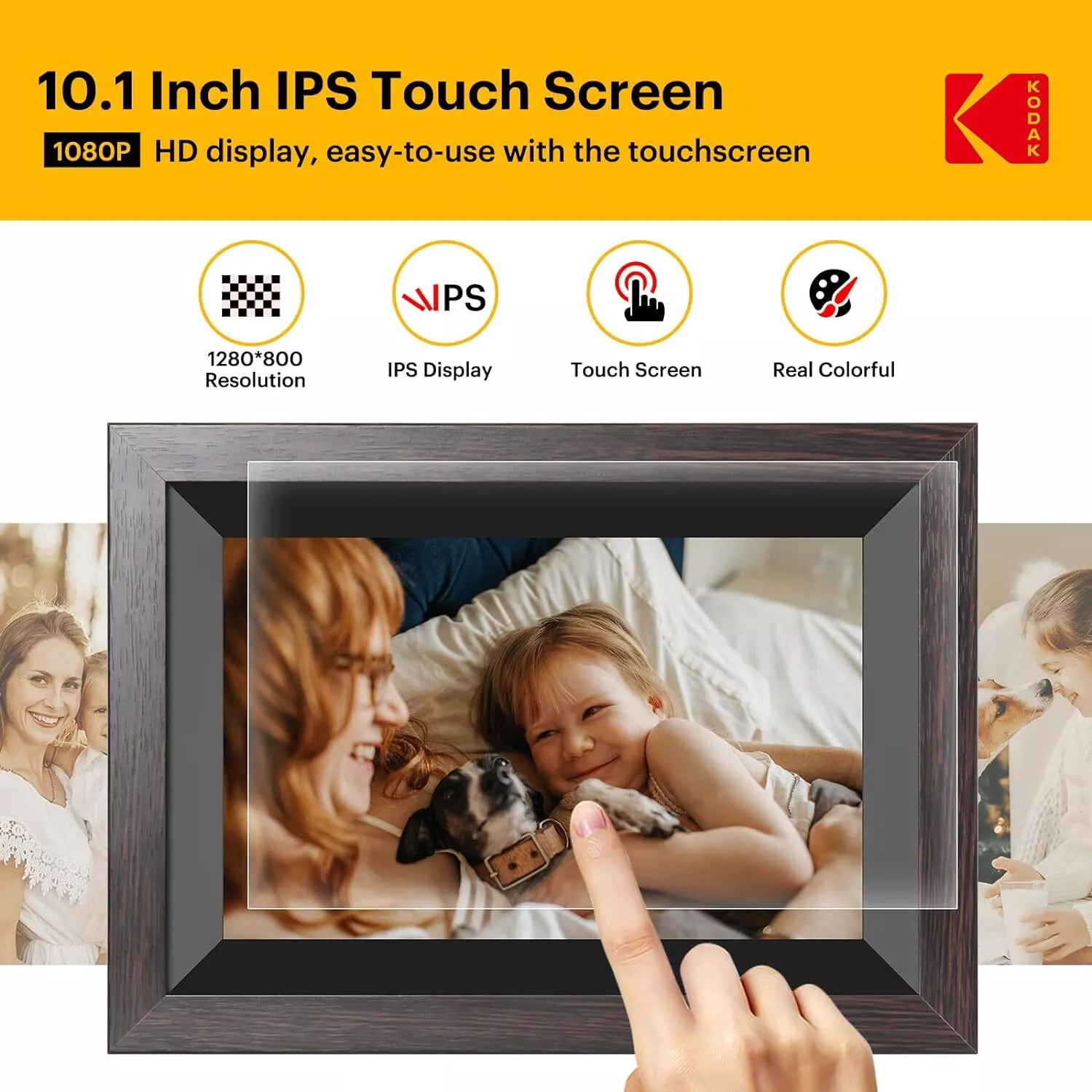 Kodak Wooden Digital Photo Frame 10.1‘’ HD IPS Touchscreen 1012w