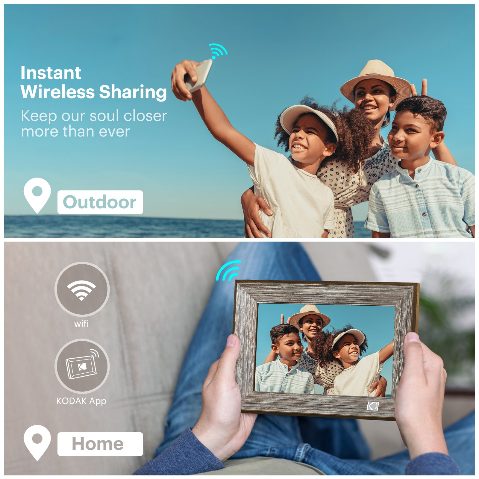 Kodak RCF-1013W 10” Wi-Fi Classic Digital Photo Wooden Frame