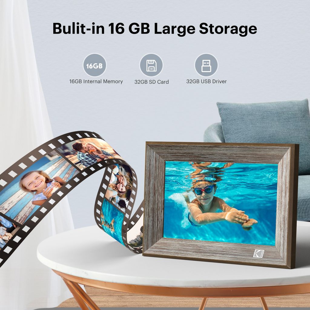 Kodak RCF-1013W 10” Wi-Fi Classic Digital Photo Wooden Frame