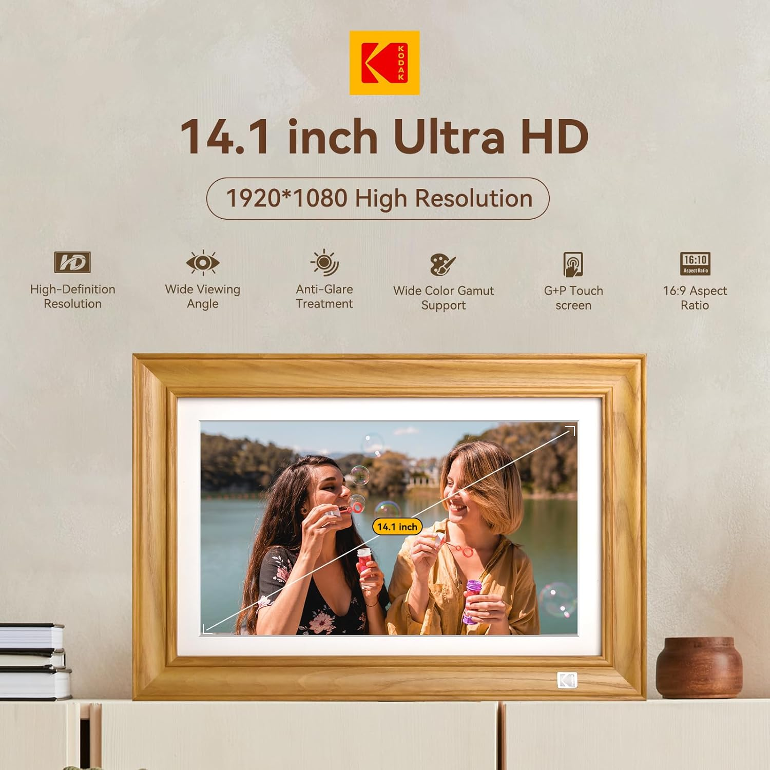 Kodak 14.1‘’ Smart WiFi Digital Picture Frame (Wood)