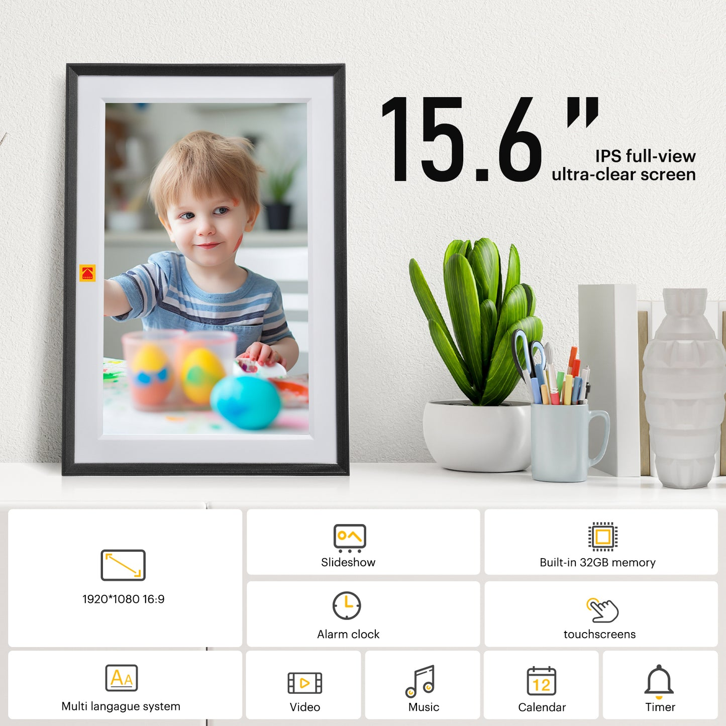 Kodak WiFi Digital Photo Frame 15.6-inch Large IPS Touch Screen