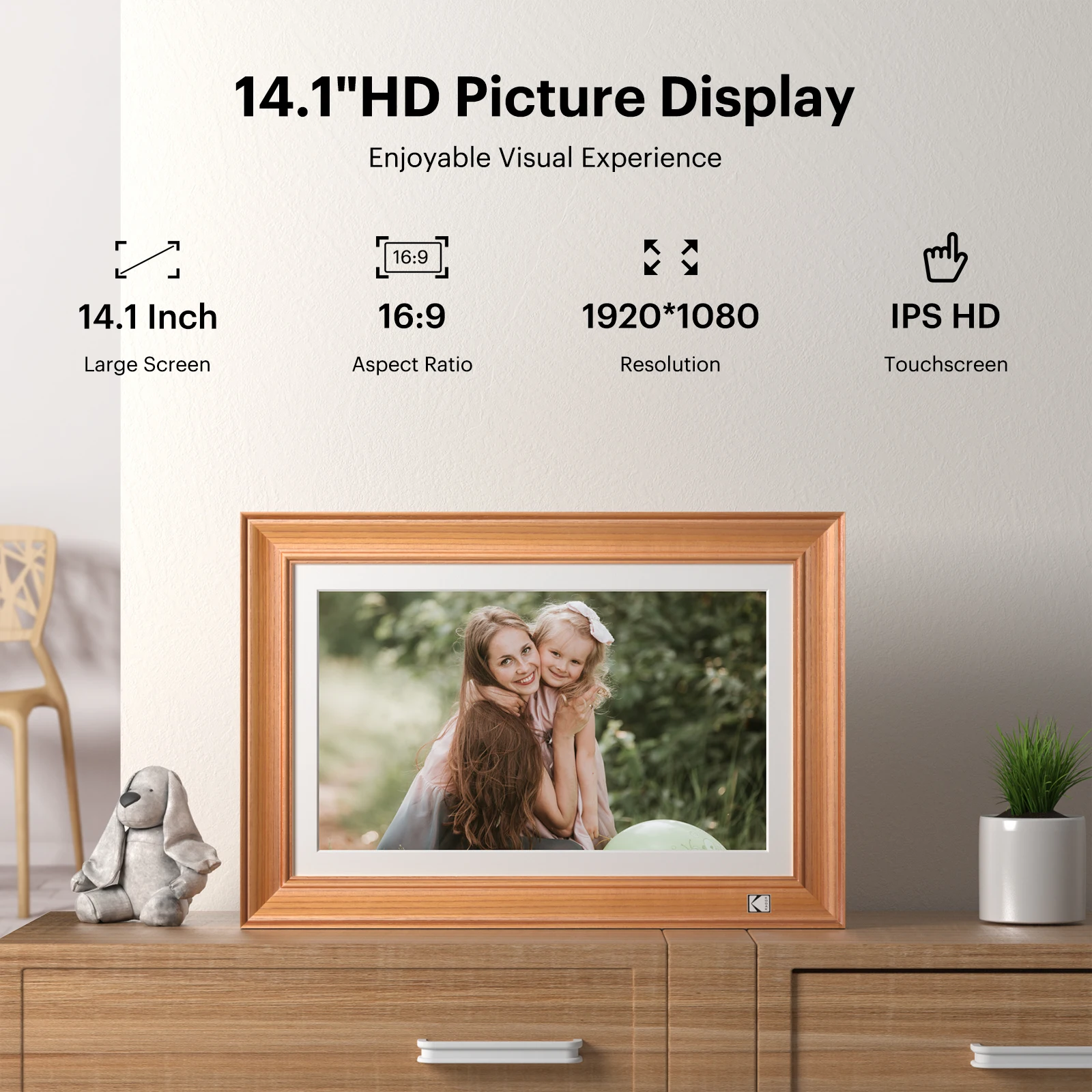 Kodak 14.1‘’ Smart WiFi Digital Picture Frame (Wood)